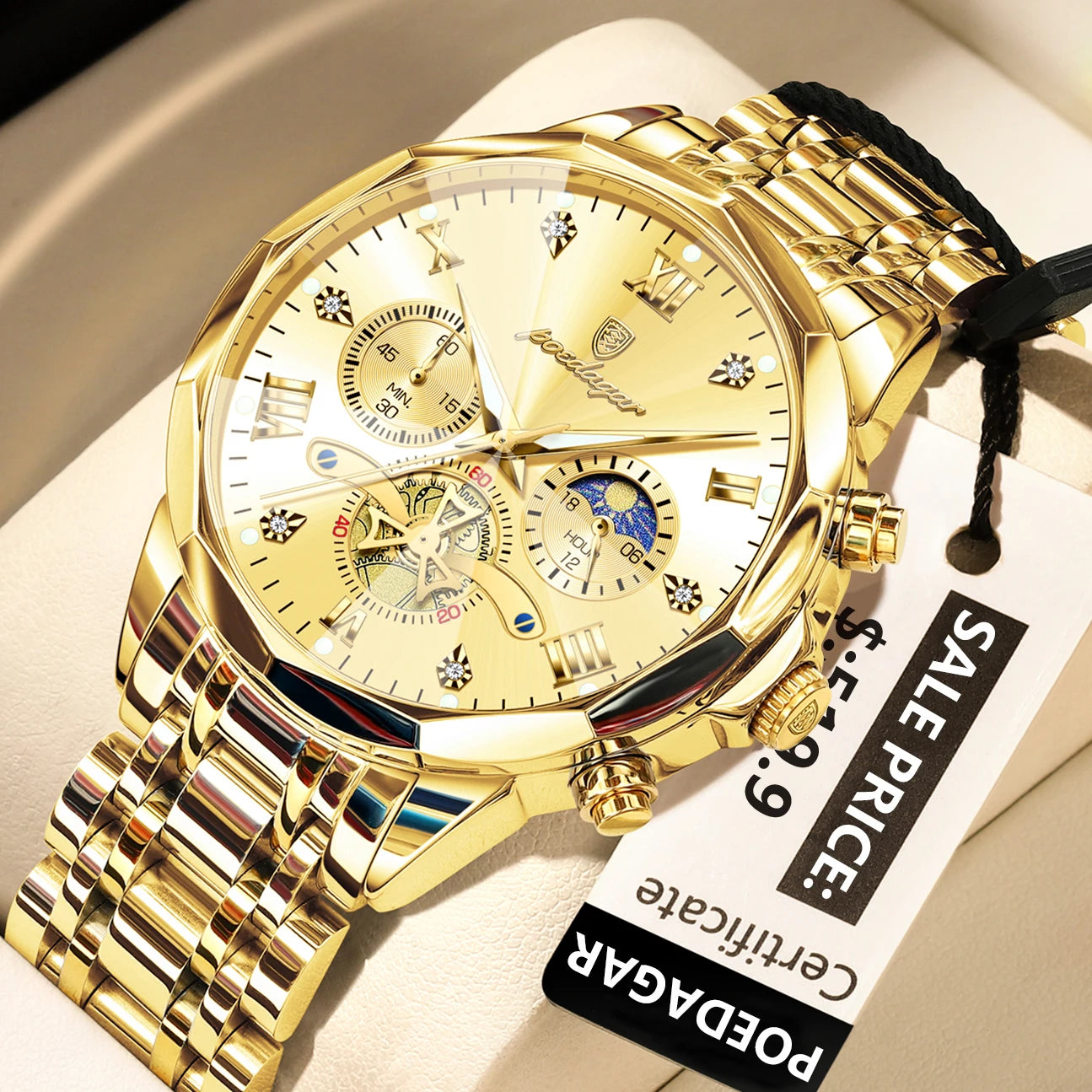 Premium Men's Chronograph Watch – Stainless Steel, Luminous, 3Bar Water‑Resistant