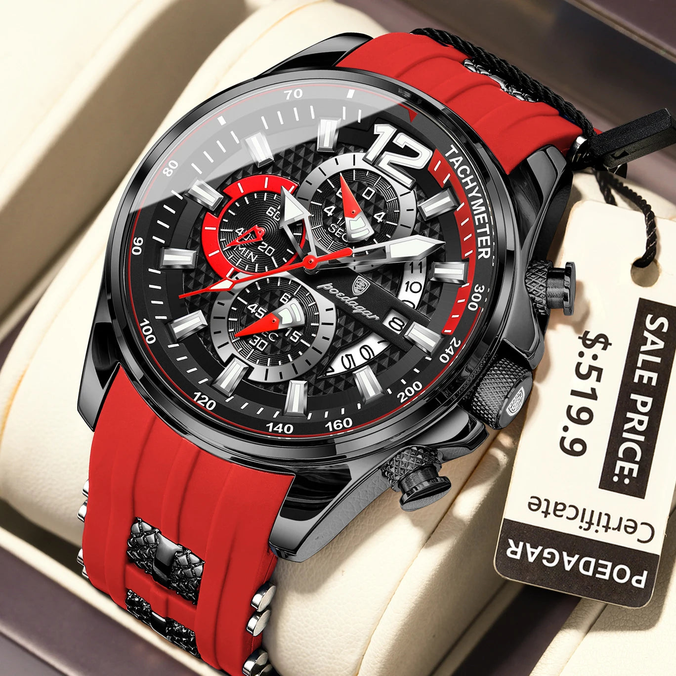 Chronograph Sport Watch – Large Arabic Dial with Silicone Strap & Full Calendar