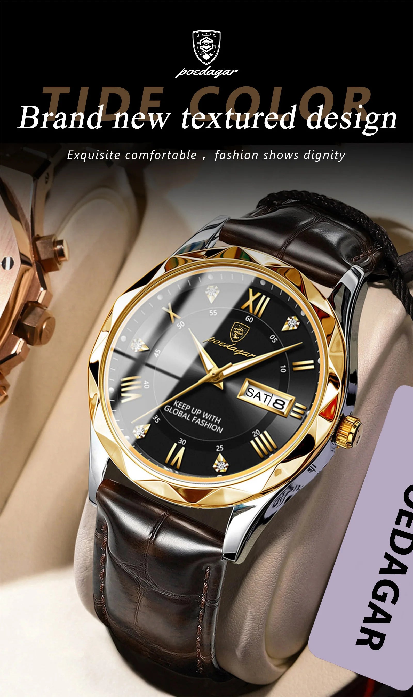 POEDAGAR Original Luxury Male Watch Waterproof Luminous Date Week Sports Men's Watches Classic Business Quartz Leather Men Watch