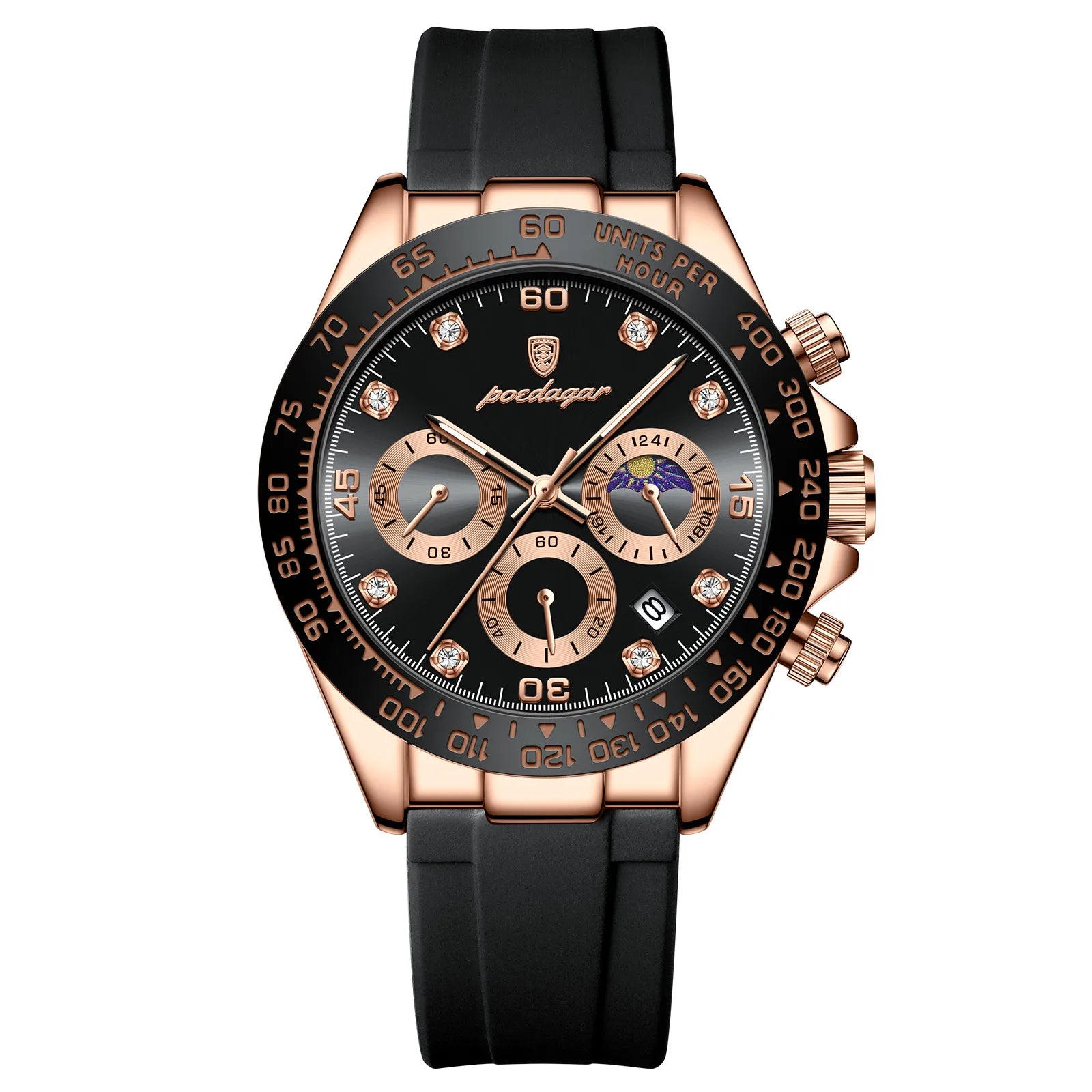 Chronograph Watch with Bamboo Strap – Luminous Dial & Date
