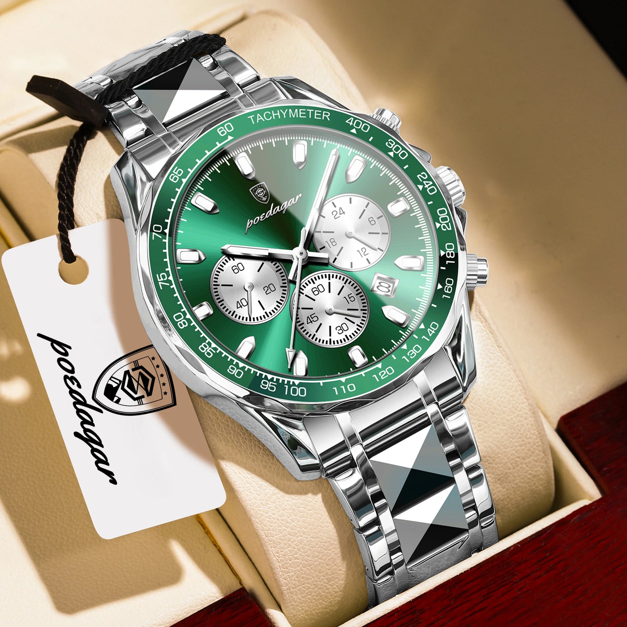 Chronograph Business Watch – Luminous Numberless Dial with Hidden Clasp Bracelet