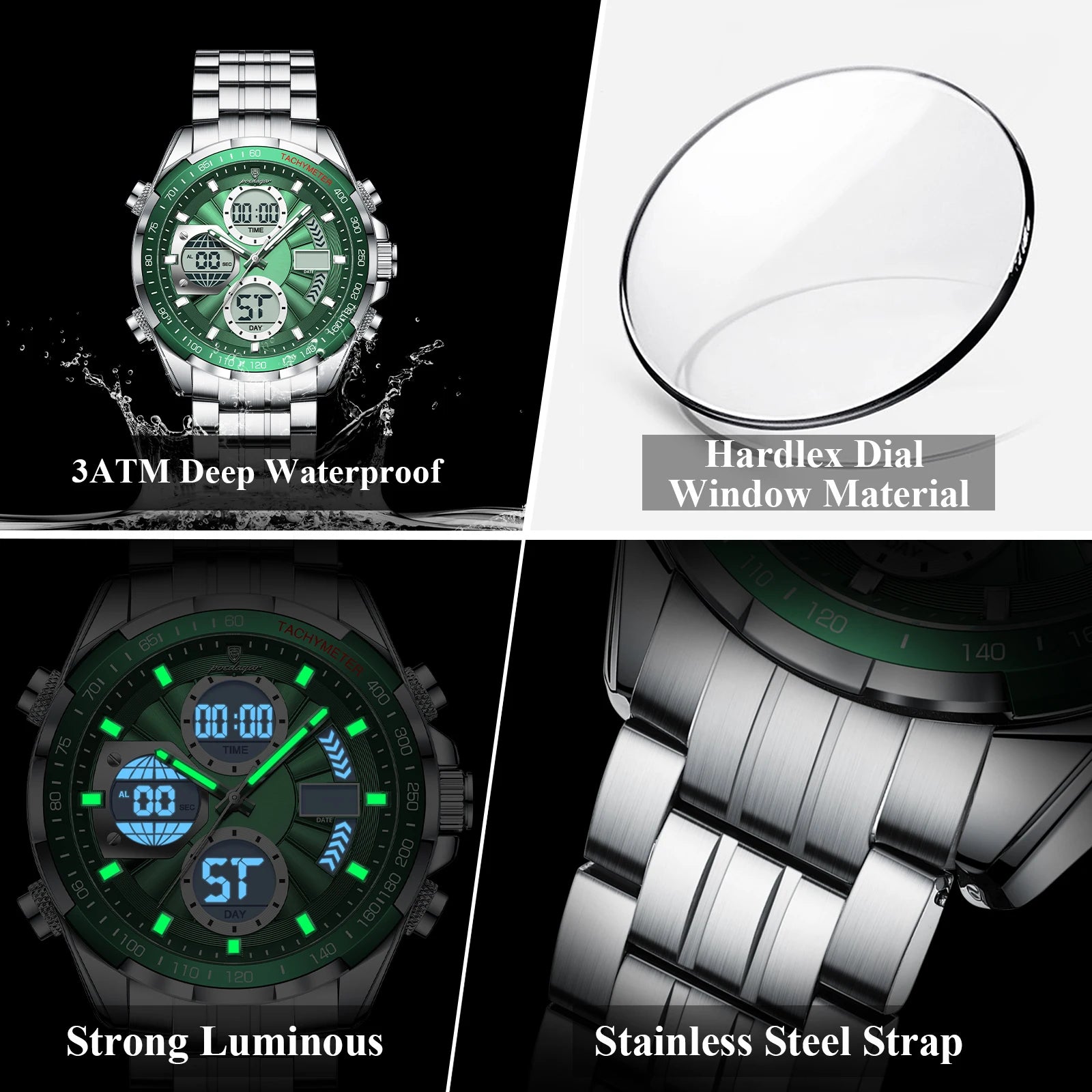 Dual Time Chronograph Watch – Analog-Digital Display with LED & Full Calendar