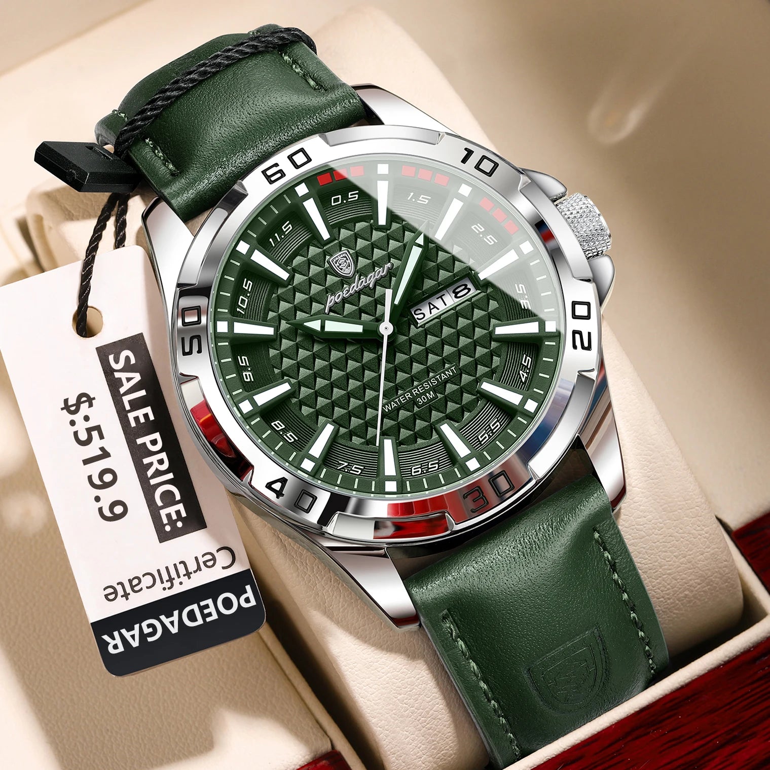 Large Arabic Dial Watch – Full Calendar with Leather Strap