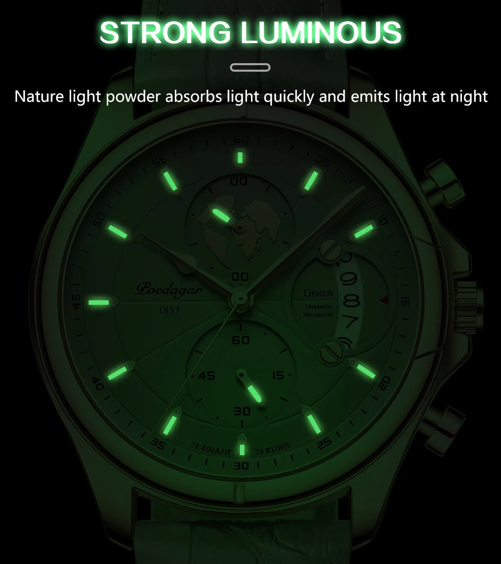Chronograph Date Watch – Leather Strap with Numberless Dial