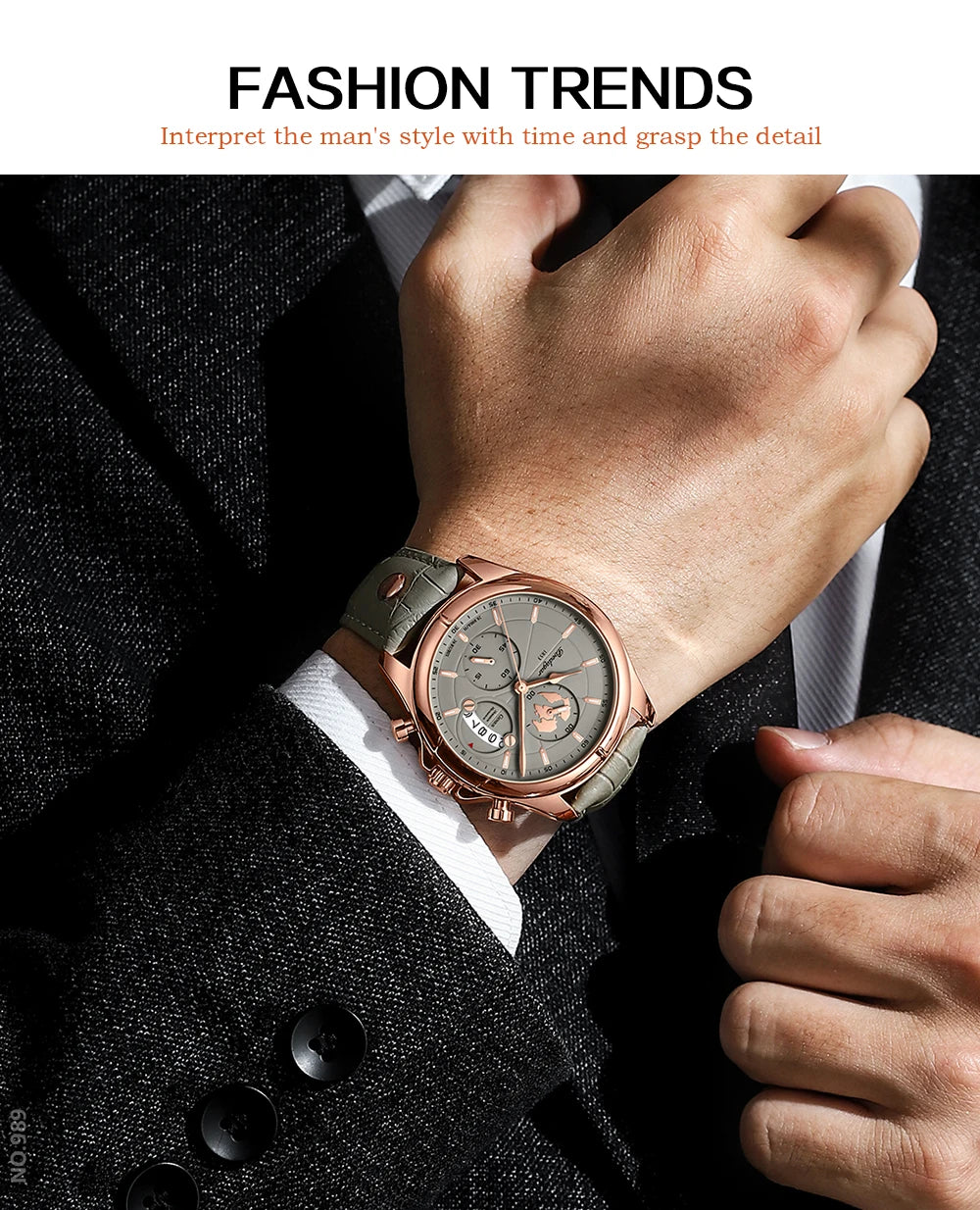 Chronograph Date Watch – Leather Strap with Numberless Dial