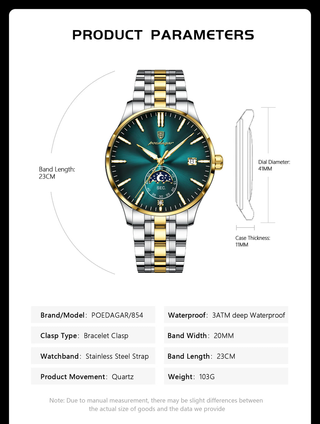 Round Business Chronograph – Slim Stainless Steel Watch with Luminous Hands & Date