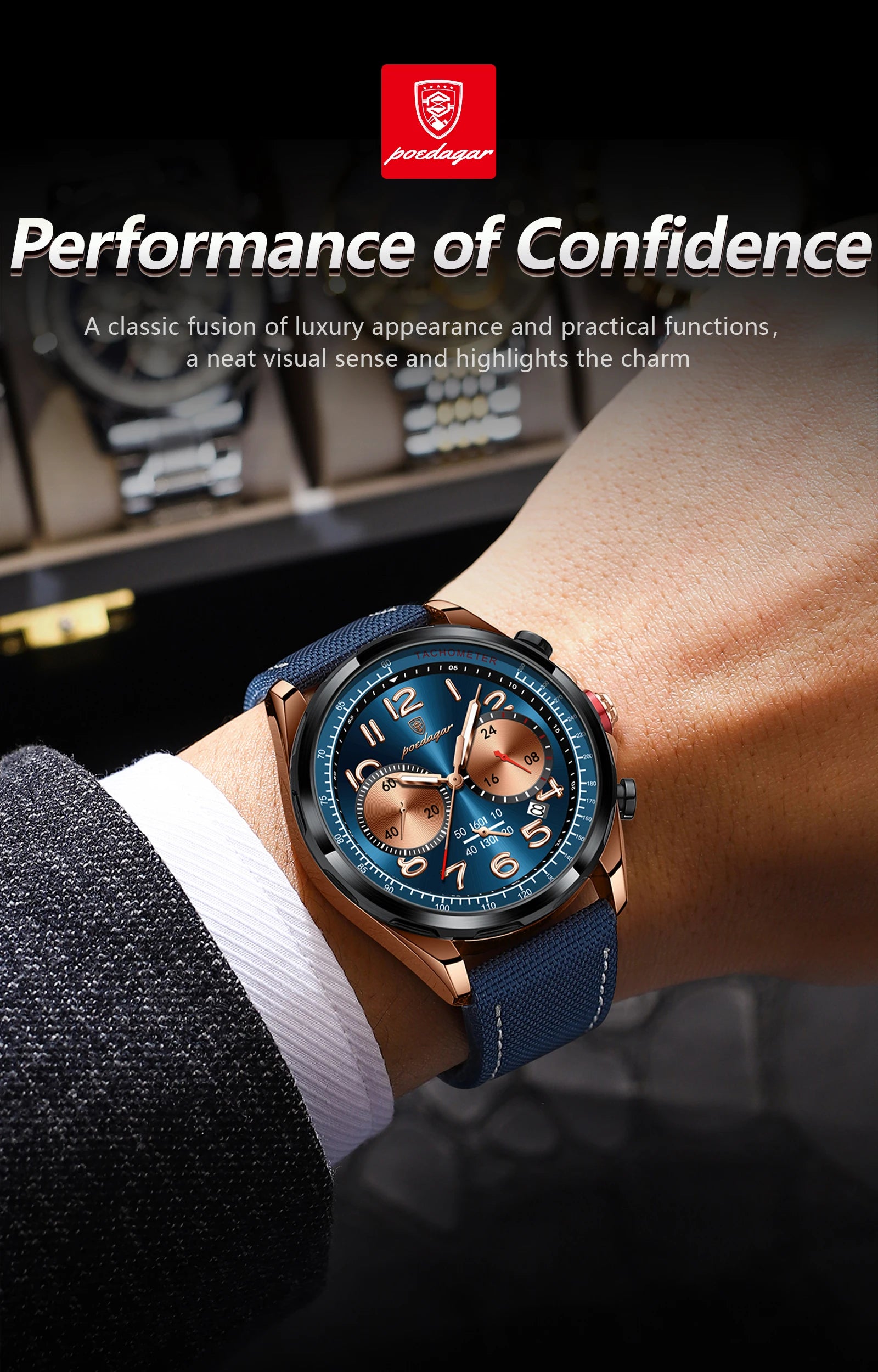 Chronograph Watch with Nylon Strap – Complete Calendar & Luminous Arabic Dial
