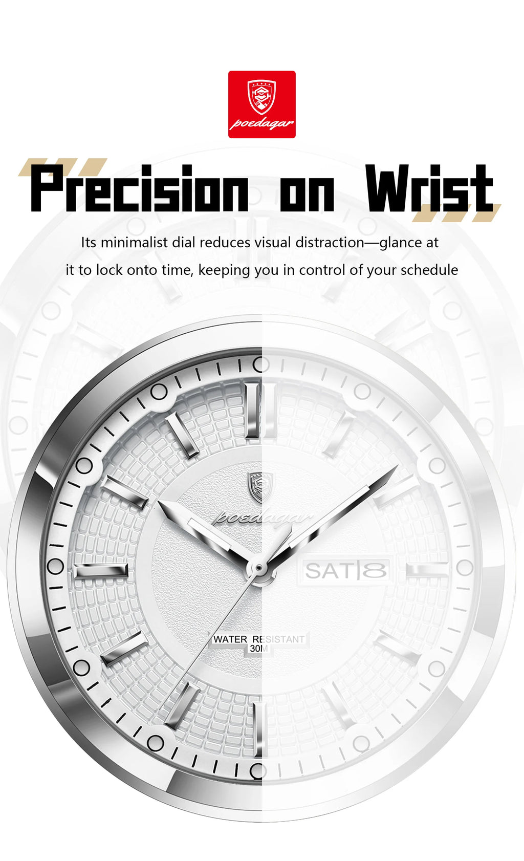 Full Calendar Leather Watch – Luminous Dial with Date & Week Display