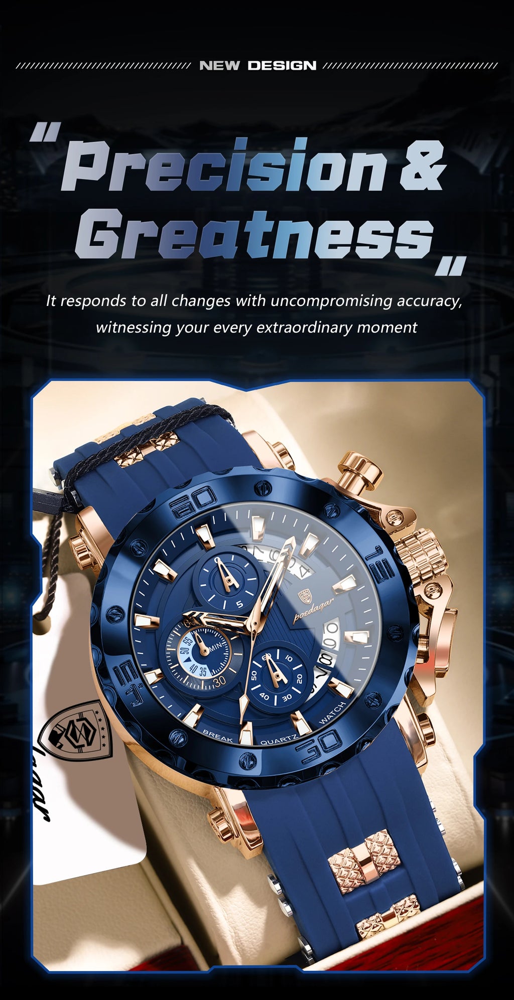 Large Chronograph Sport Watch – Full Calendar with Silicone Strap & Luminous Dial
