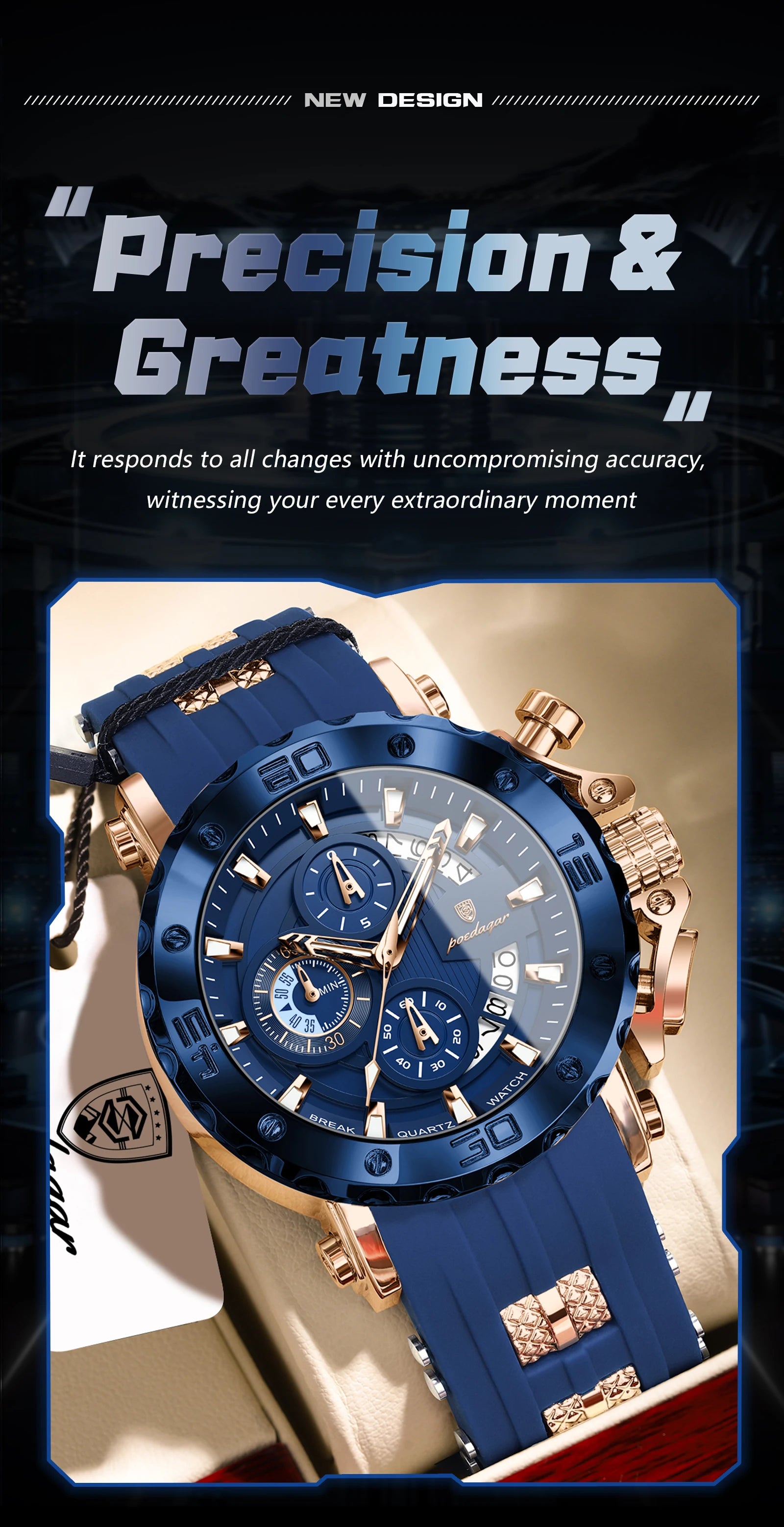 Large Chronograph Sport Watch – Full Calendar with Silicone Strap & Luminous Dial