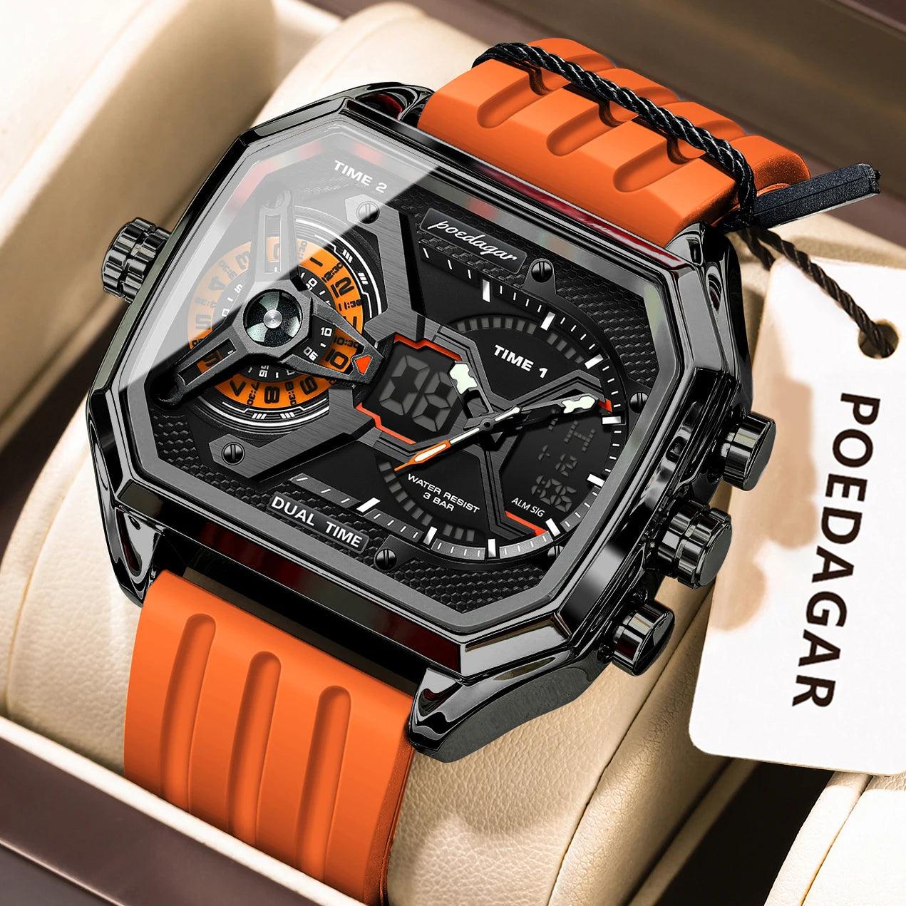 LED Chronograph Sport Watch – Dual Time & Alarm with Silicone Strap