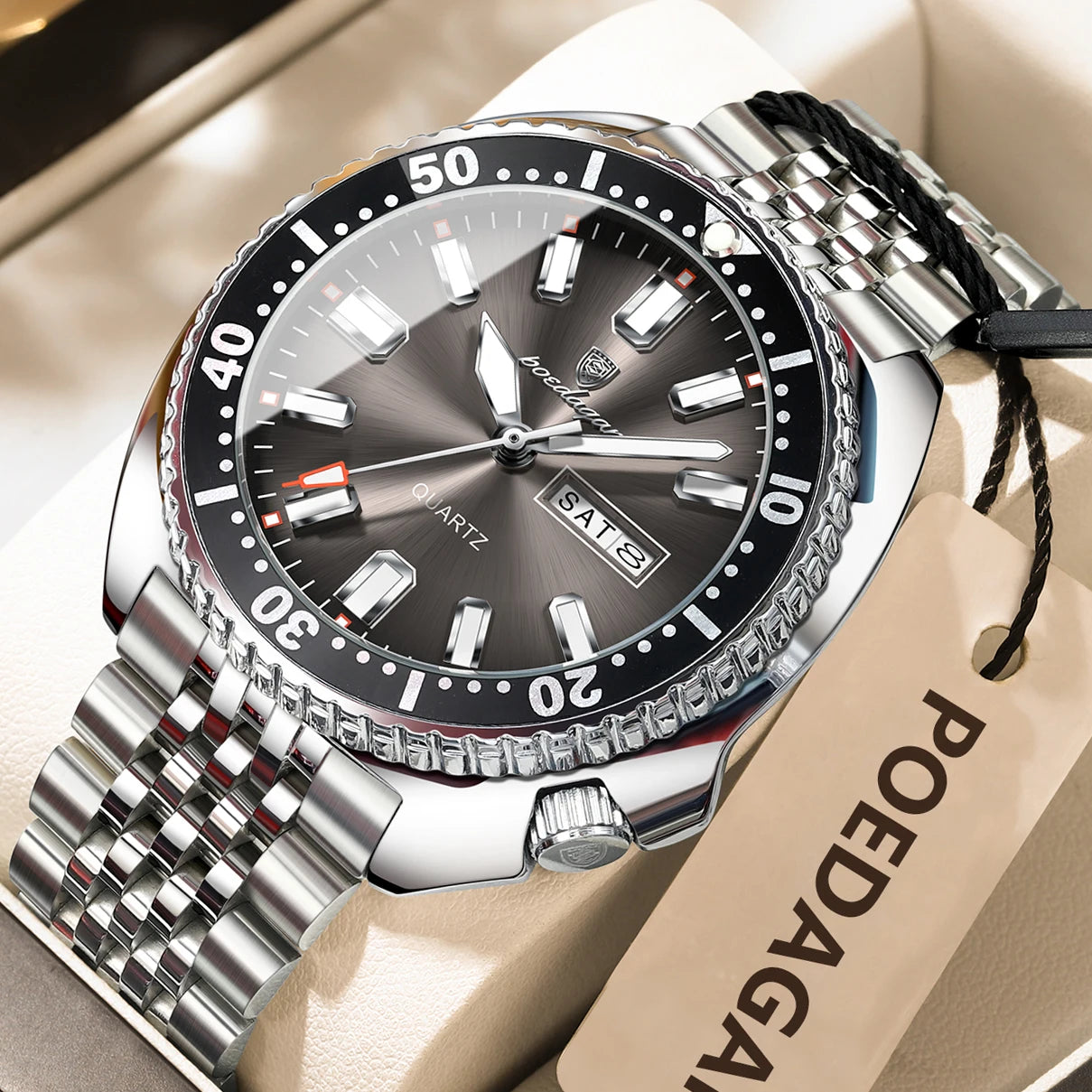 Large Full Calendar Watch – Luminous Dial with Hidden Clasp Bracelet