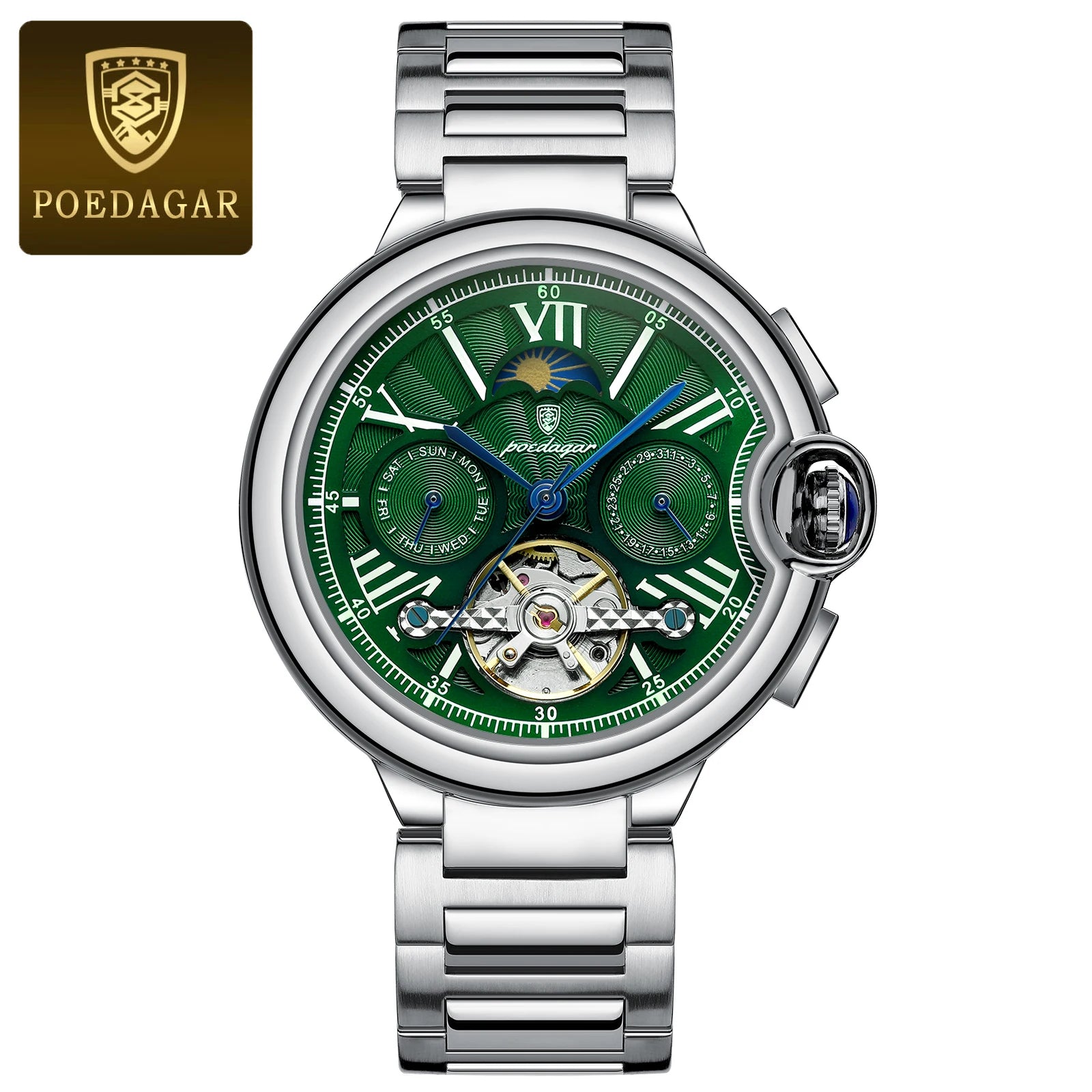 Automatic Skeleton Watch – Tourbillon Style with Moon Phase & Full Calendar