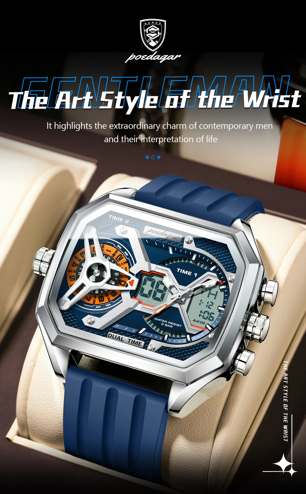 LED Analog-Digital Chronograph Watch – Dual Time & Alarm with Silicone Strap