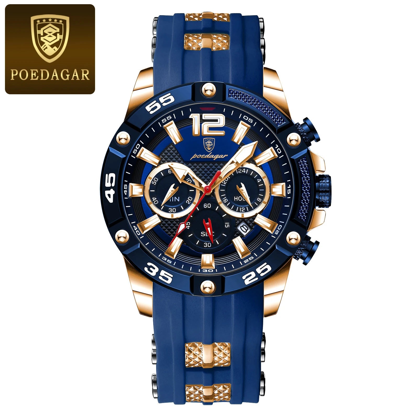 Large Chronograph Sport Watch – Luminous Dial with Silicone Strap & Date