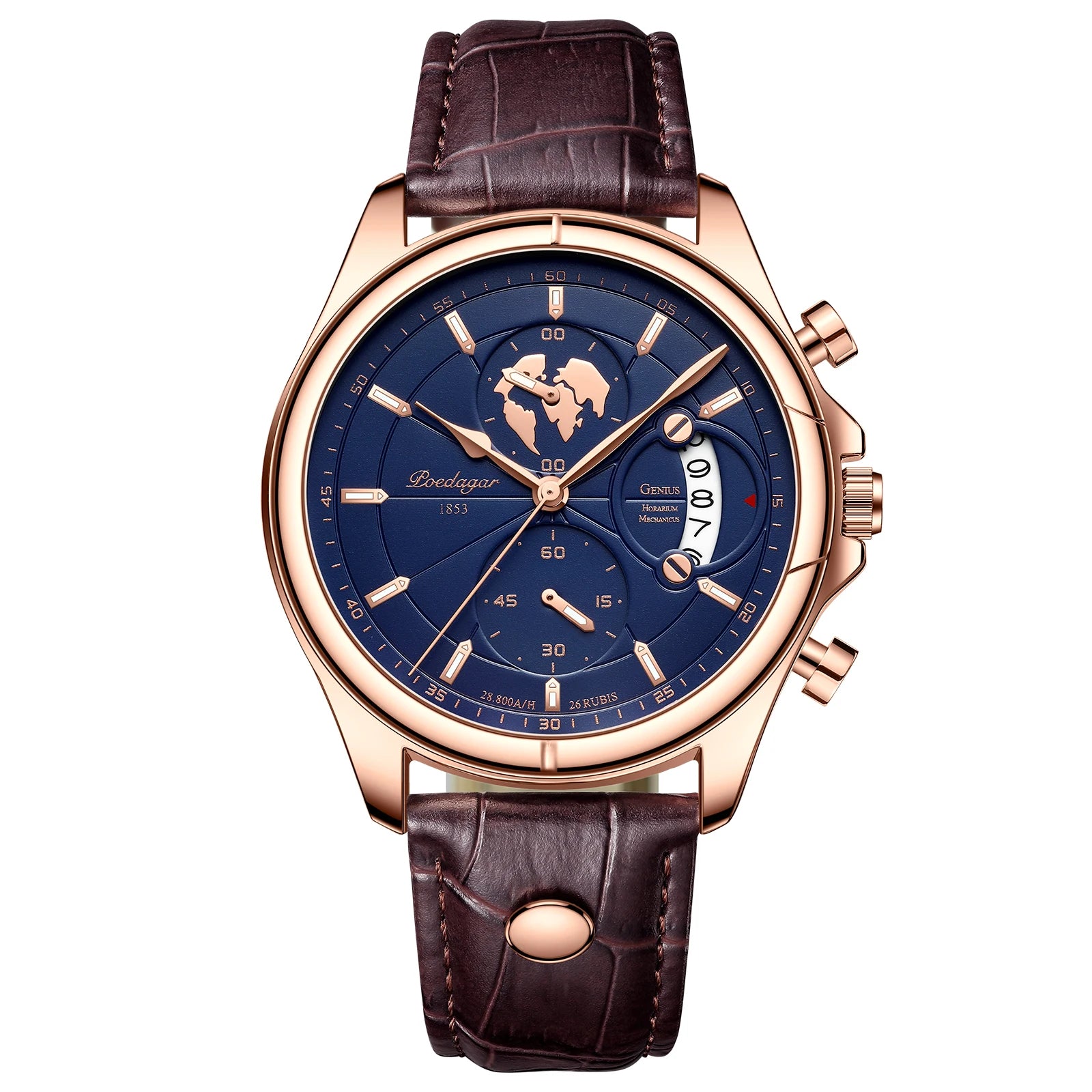 Chronograph Leather Watch – Full Calendar & Luminous Dial
