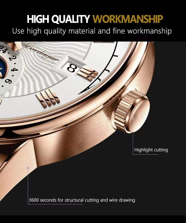 Roman Numeral Full Calendar Watch – Stainless Steel Bracelet with Stopwatch
