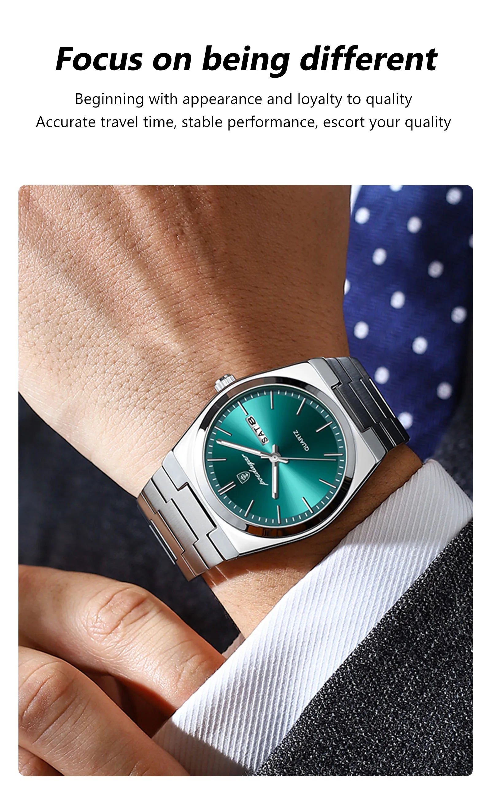 Full Calendar Sport Watch – Luminous Dial with Hidden Clasp Bracelet