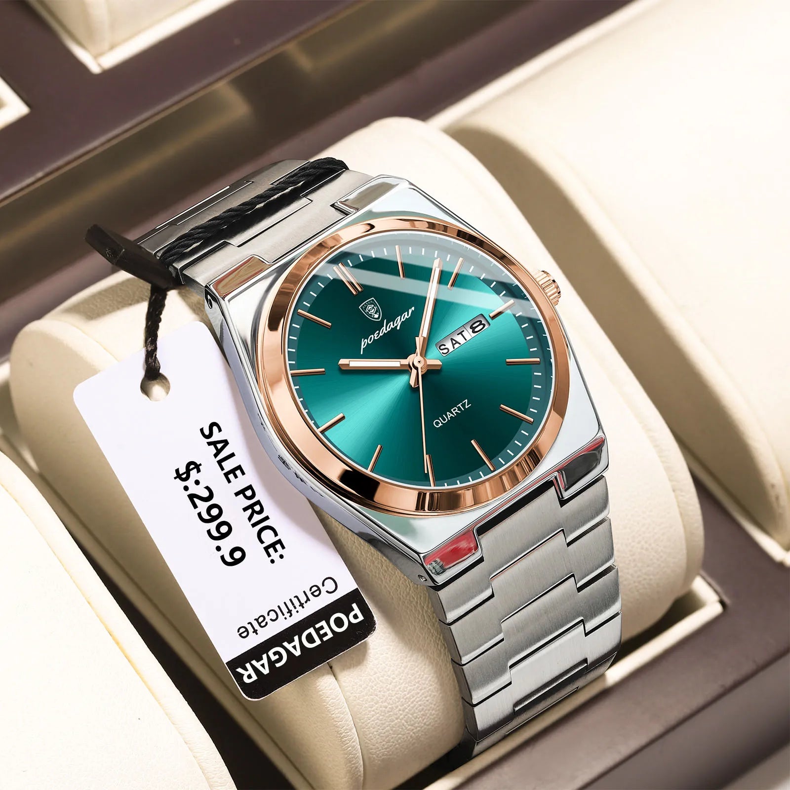 Full Calendar Sport Watch – Luminous Dial with Hidden Clasp Bracelet