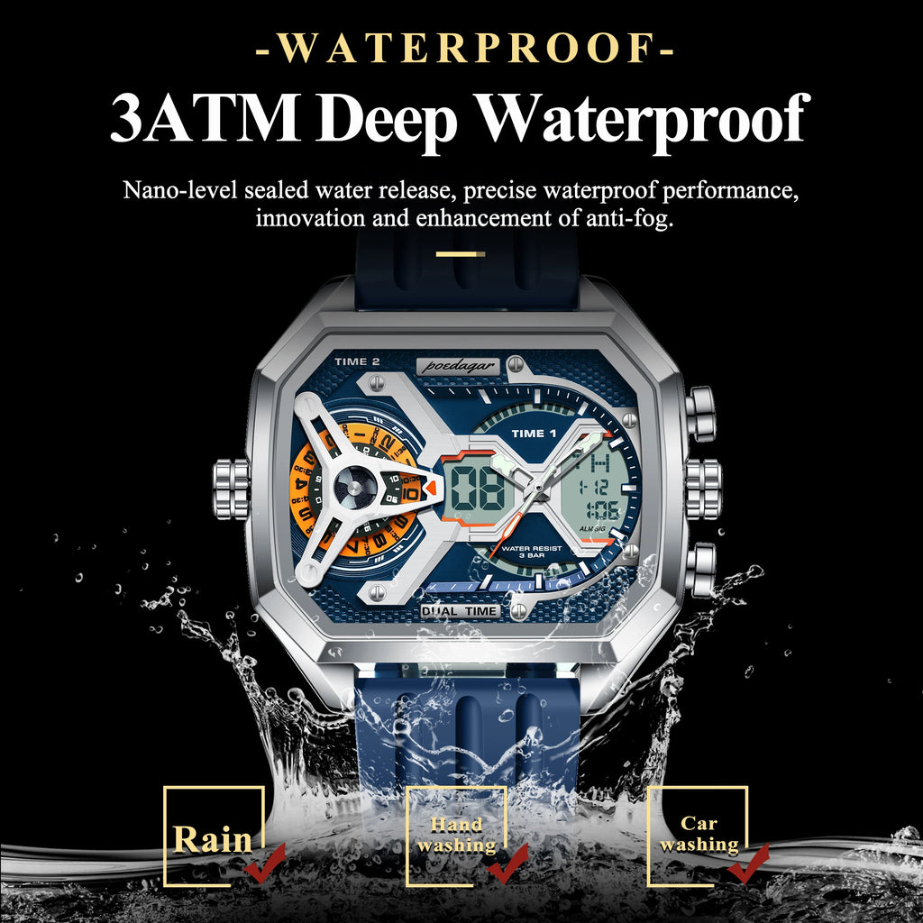 LED Analog-Digital Chronograph Watch – Dual Time & Alarm with Silicone Strap