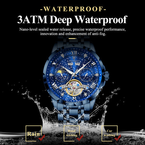 Automatic Skeleton Watch – Tourbillon Style with Roman Numeral Dial & Full Calendar