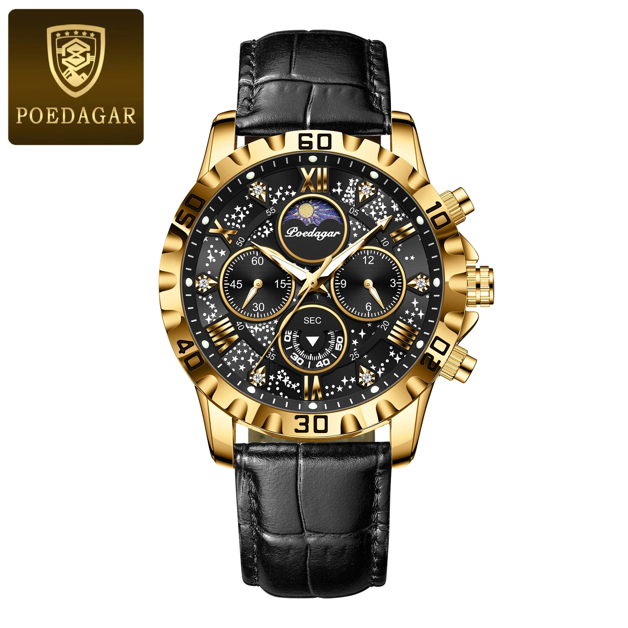 Chronograph Watch with Multiple Time Zone – Leather Strap & Sapphire Crystal