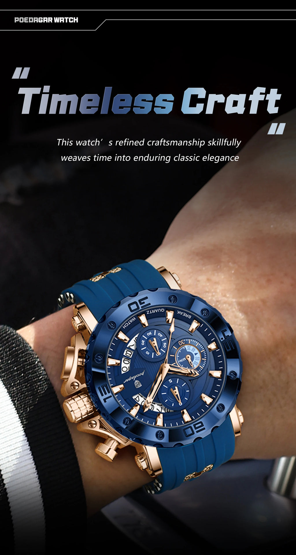 Large Chronograph Sport Watch – Full Calendar with Silicone Strap & Luminous Dial