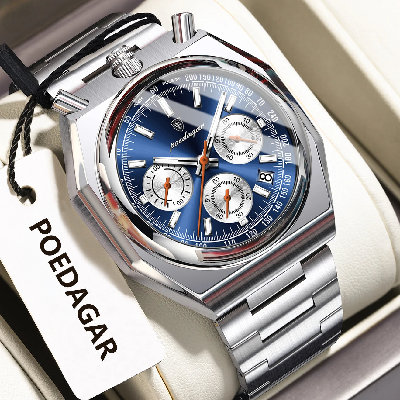 Irregular Chronograph Watch – Bold Numberless Dial with Hidden Clasp Bracelet