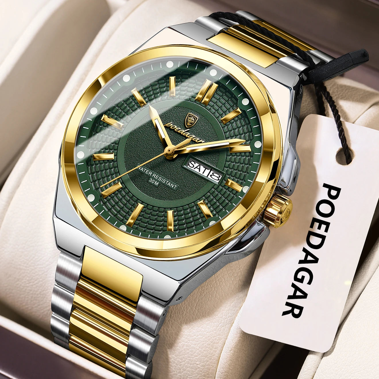 Full Calendar Sport Watch – Luminous Dial with Hidden Clasp Bracelet