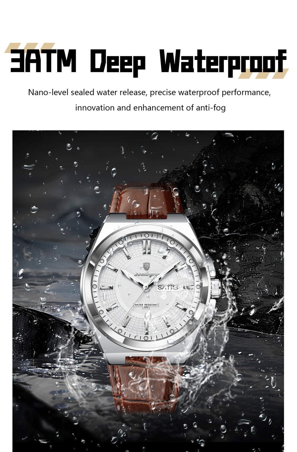 Full Calendar Leather Watch – Luminous Dial with Date & Week Display