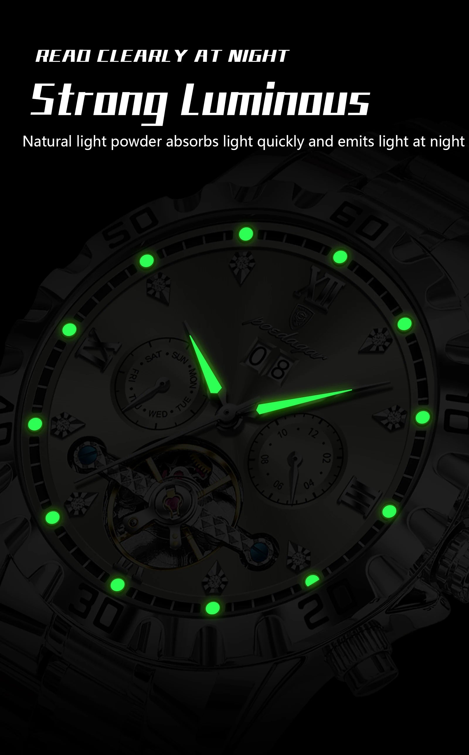 Automatic Tourbillon Style Watch – Sapphire Crystal with Week Display & Hidden Clasp