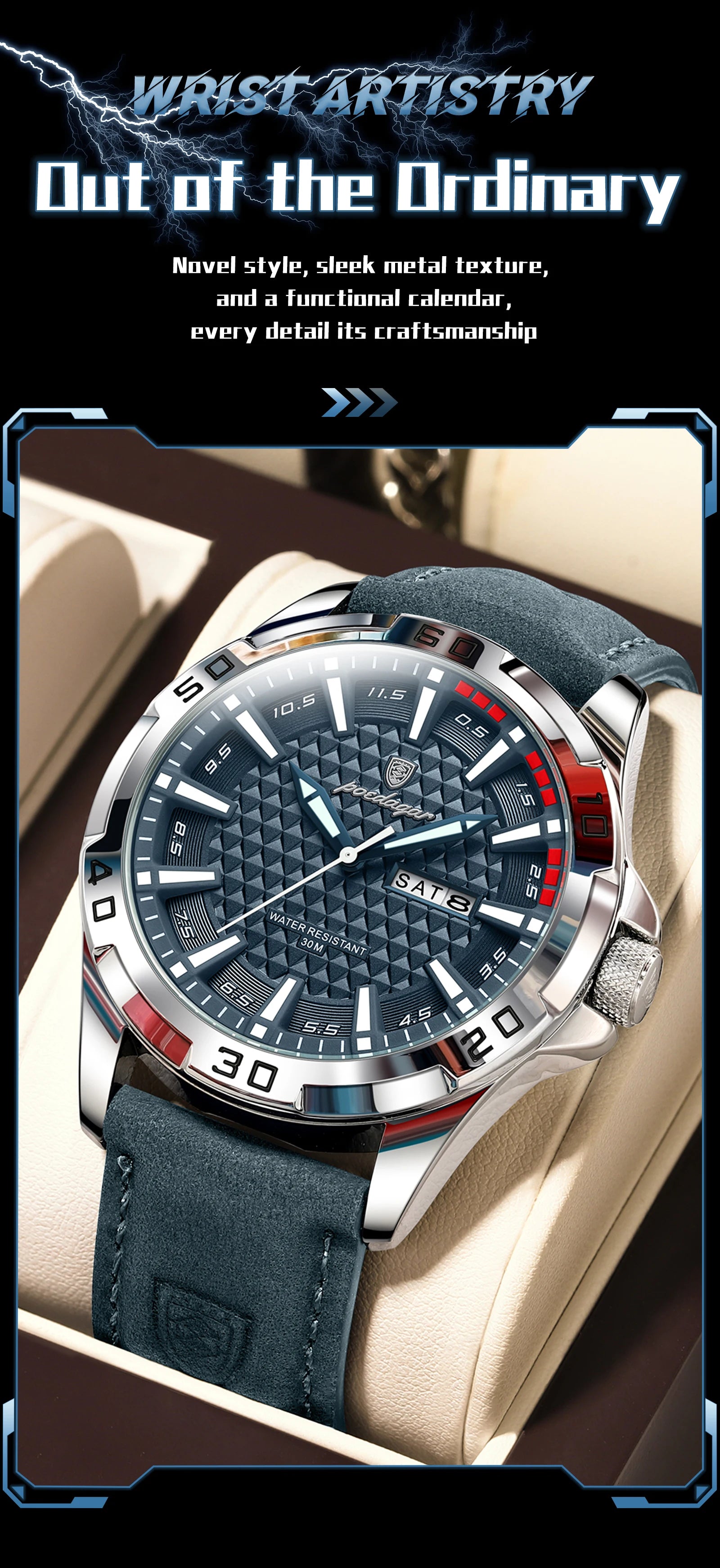 Large Arabic Dial Watch – Full Calendar with Leather Strap