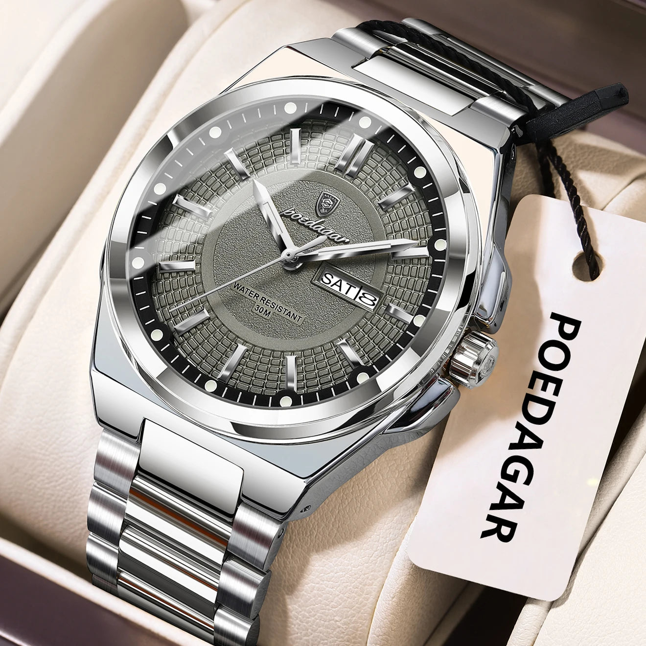 Full Calendar Sport Watch – Luminous Dial with Hidden Clasp Bracelet