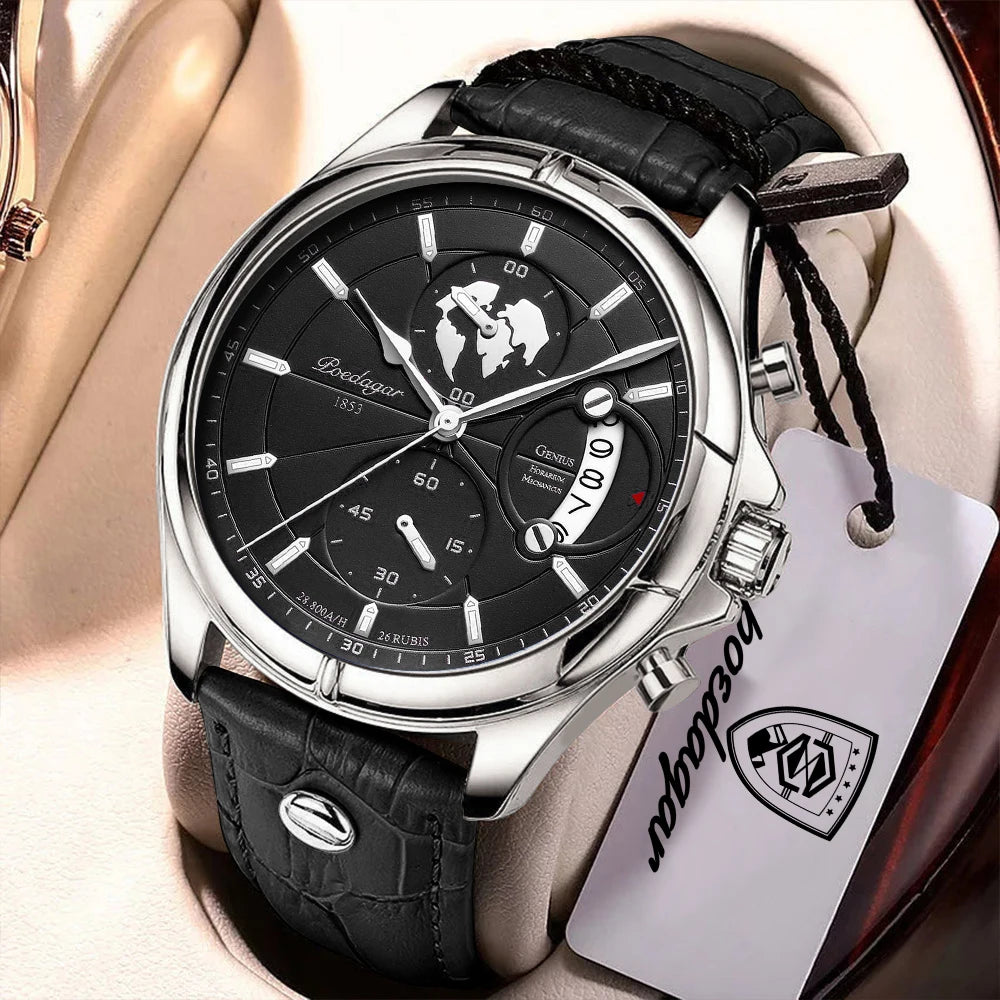 Chronograph Date Watch – Leather Strap with Numberless Dial