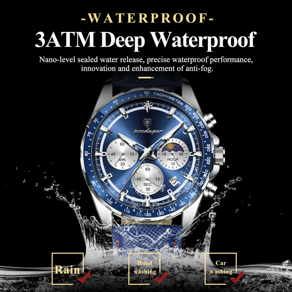 Leather Chronograph Watch – Luminous Dial with Date