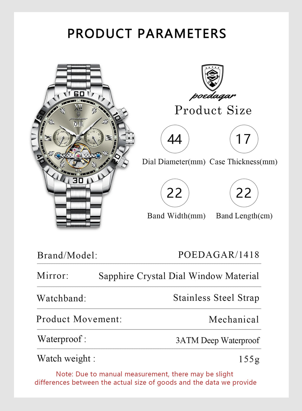 Automatic Tourbillon Style Watch – Sapphire Crystal with Week Display & Hidden Clasp