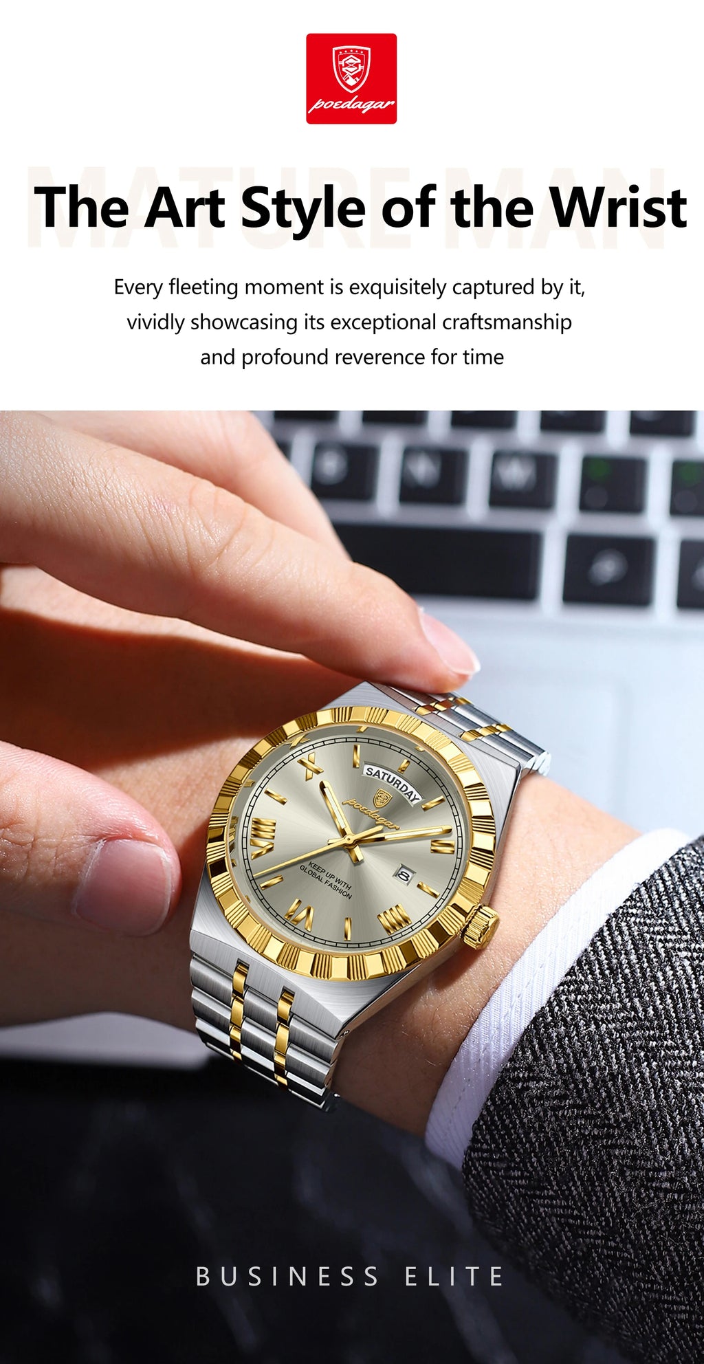 Full Calendar Business Watch – Roman Numeral Dial with Hidden Clasp