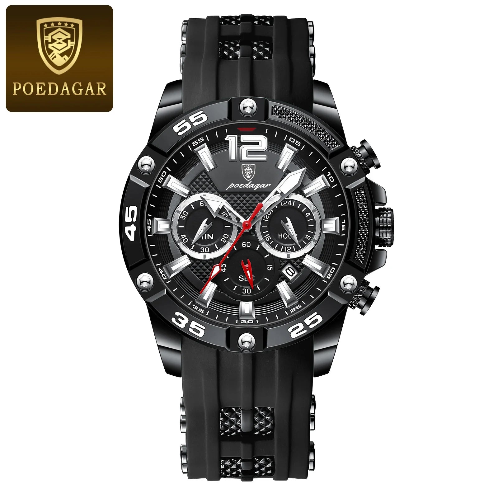 Large Chronograph Sport Watch – Luminous Dial with Silicone Strap & Date