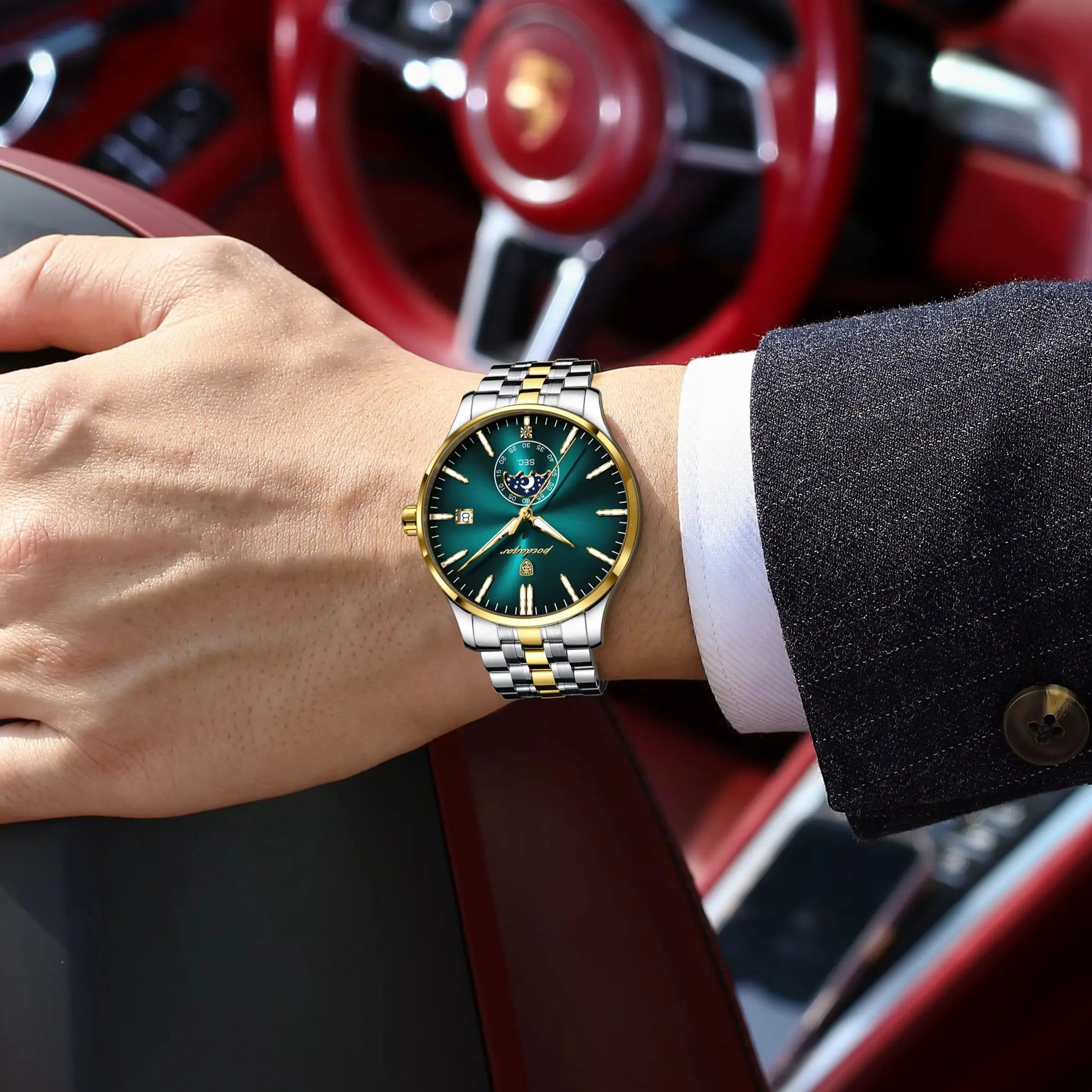 Round Business Chronograph – Slim Stainless Steel Watch with Luminous Hands & Date