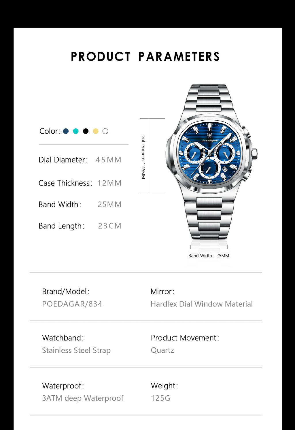 Square Chronograph Watch – Luxe Leather Strap with Luminous Dial & Date