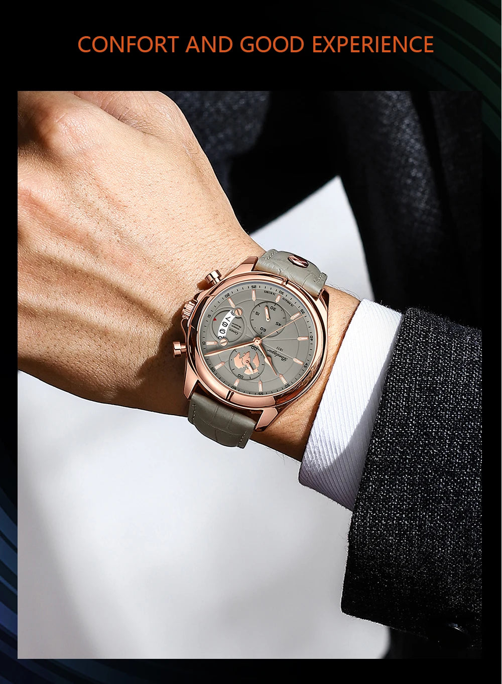 Chronograph Date Watch – Leather Strap with Numberless Dial