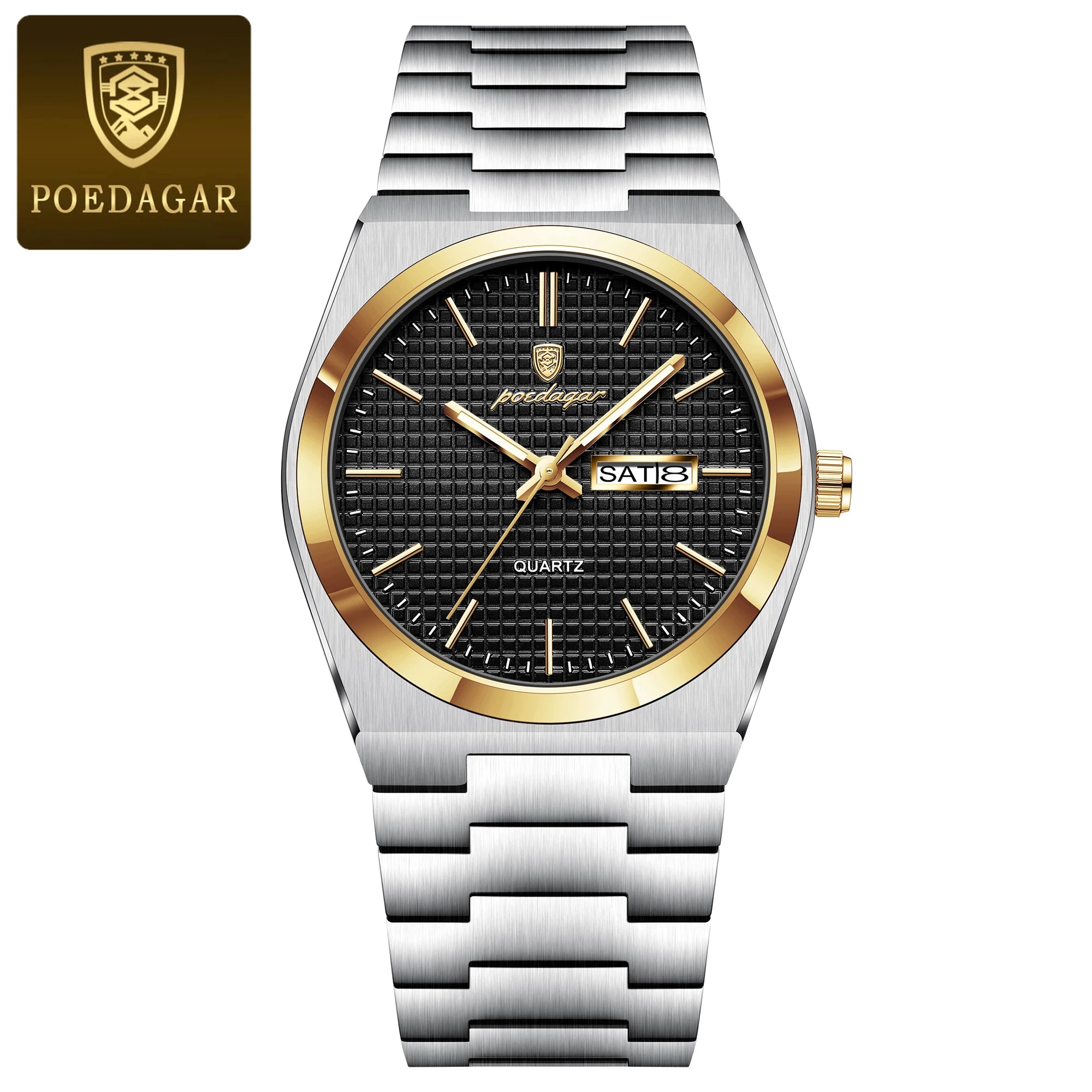 Full Calendar Stainless Steel Watch – Luminous Dial with Hidden Clasp Bracelet