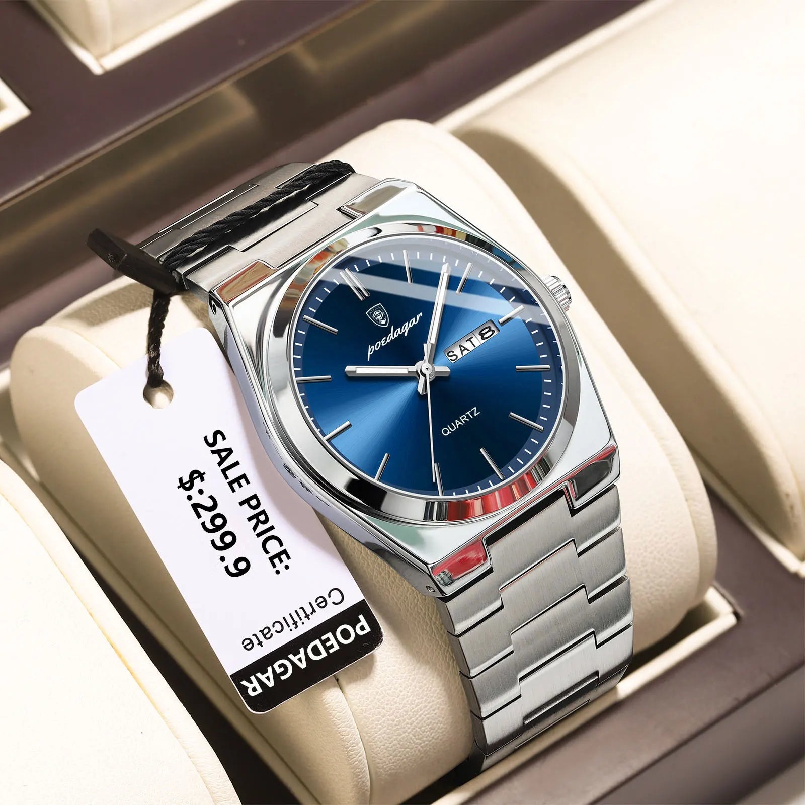 Full Calendar Sport Watch – Luminous Dial with Hidden Clasp Bracelet