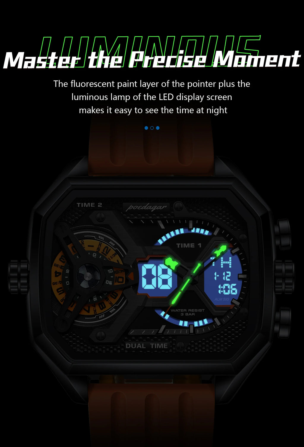 LED Chronograph Sport Watch – Dual Time & Alarm with Silicone Strap