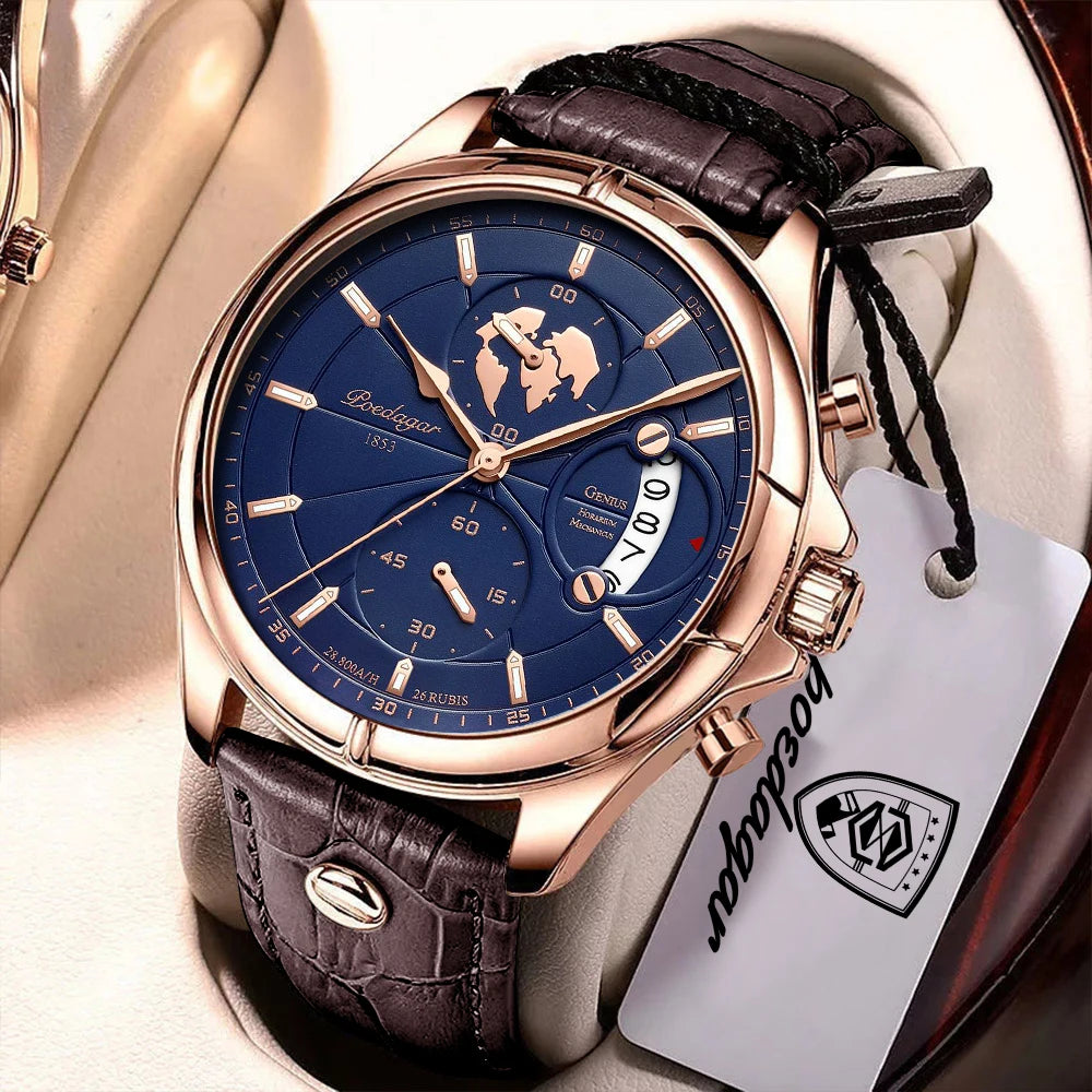 Chronograph Date Watch – Leather Strap with Numberless Dial