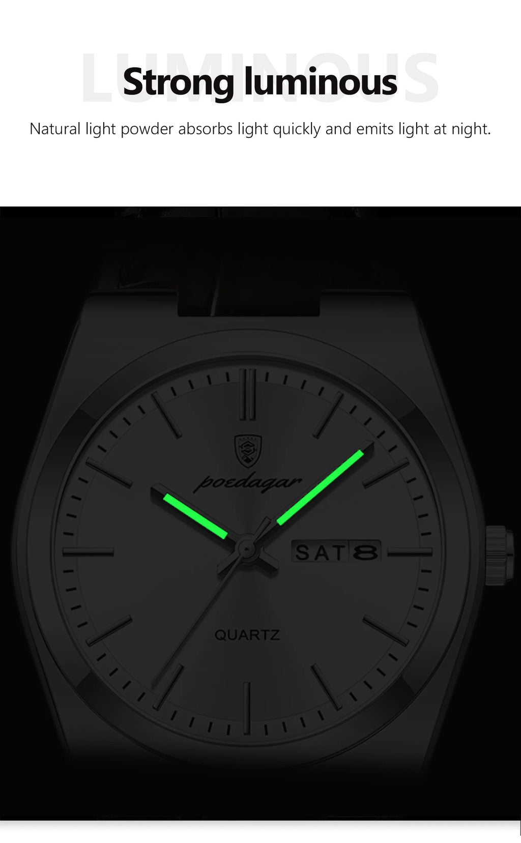 Full Calendar Leather Watch – Luminous Dial with Date, Week & Classic Buckle