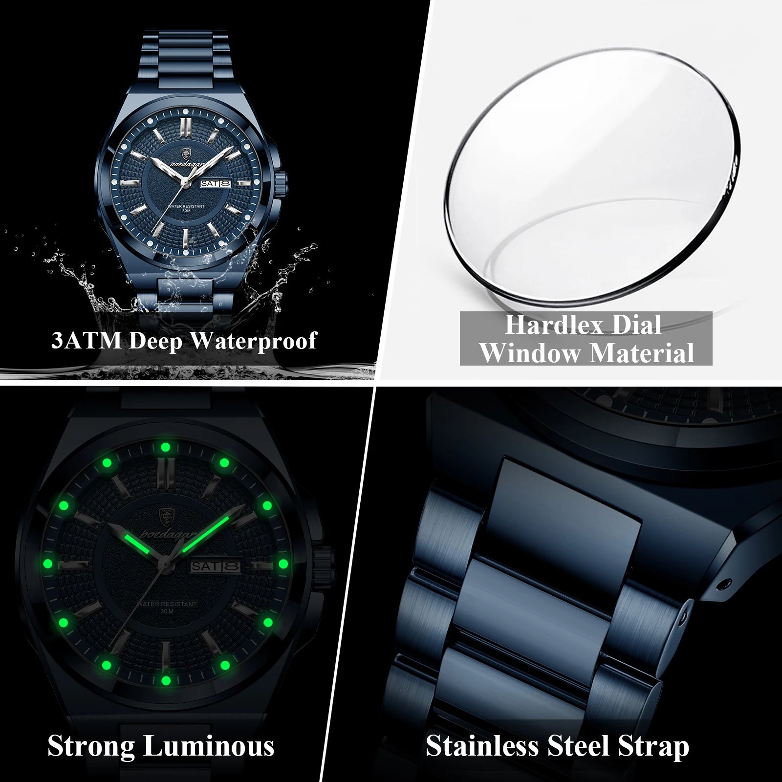Premium Stainless Steel Chronograph – Day & Date, Luminous, Quartz
