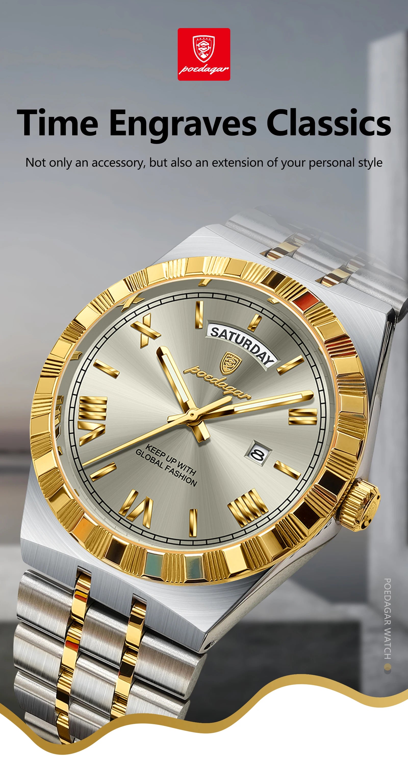 Full Calendar Business Watch – Roman Numeral Dial with Hidden Clasp