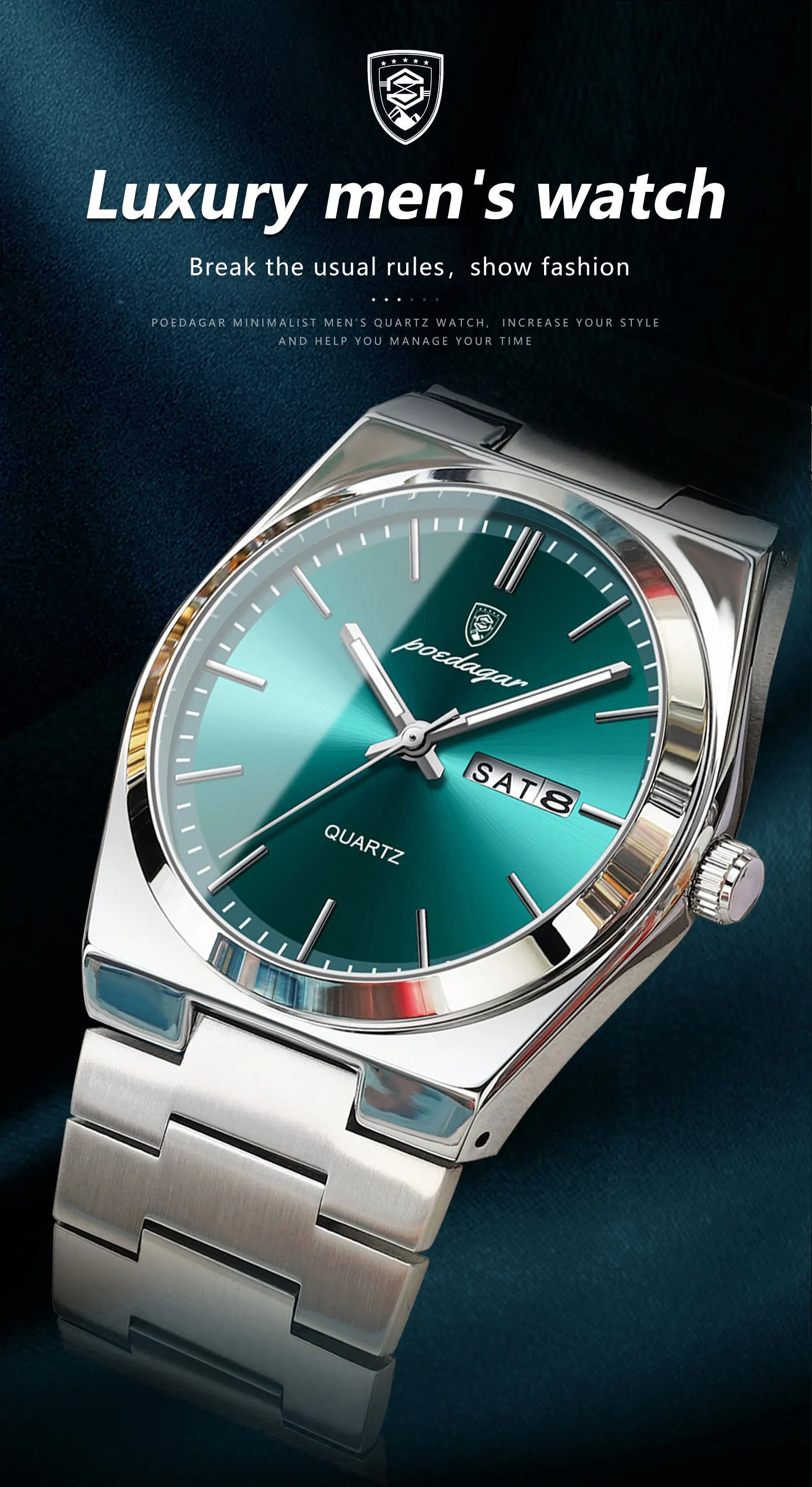 Full Calendar Sport Watch – Luminous Dial with Hidden Clasp Bracelet