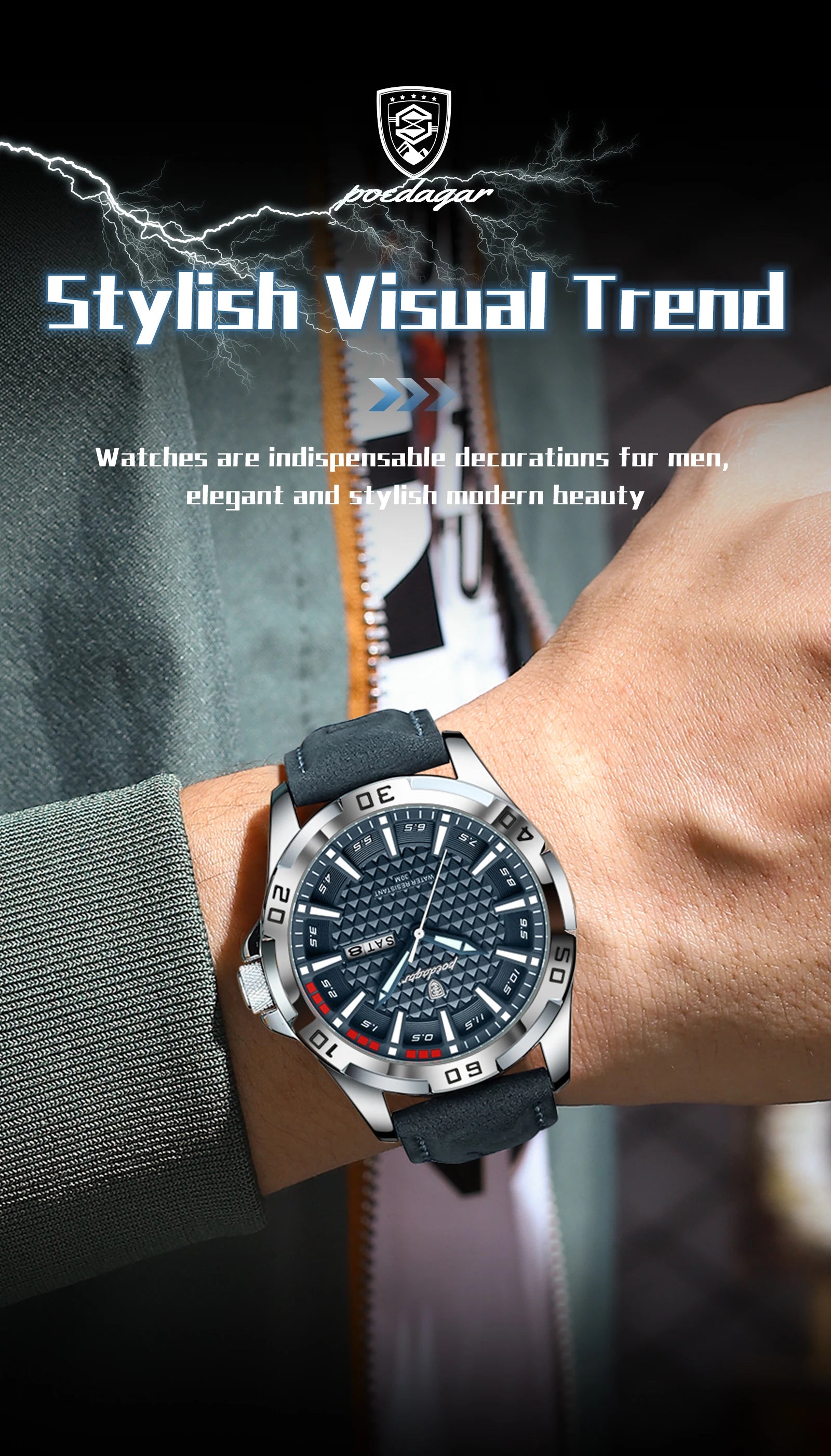 Large Arabic Dial Watch – Full Calendar with Leather Strap